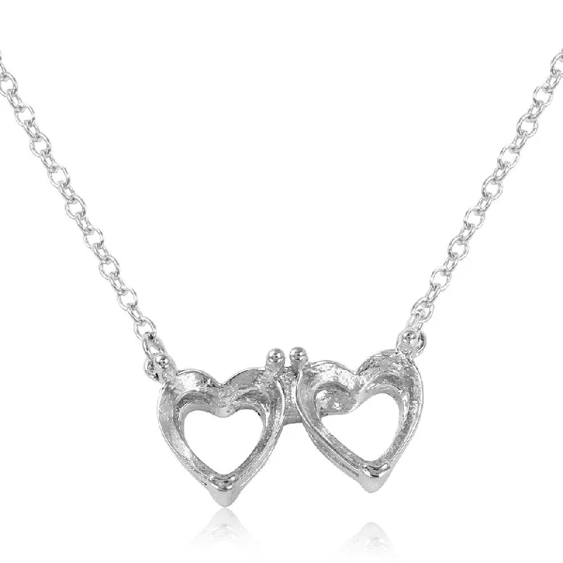 Best necklaces and pendants with cross pendants for a spiritual, meaningful symbol-Silver 925 Rhodium Plated Double Heart Mounting Necklace - BGP01082