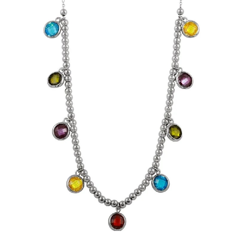 Beautiful necklaces and pendants with butterfly motifs for a whimsical style-Rhodium Plated 925 Sterling Silver Multi-Color Round CZ Bead Pendant Necklace - STP01611