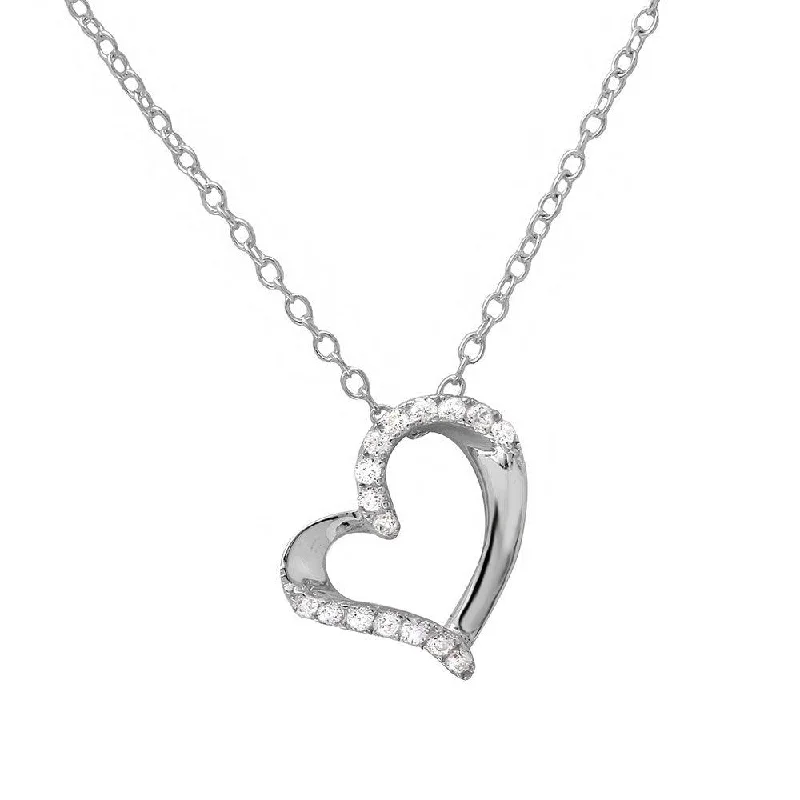 Beautiful necklaces and pendants with moon and star charms for a dreamy effect-Rhodium Plated 925 Sterling Silver Open Heart CZ Necklace - BGP01133