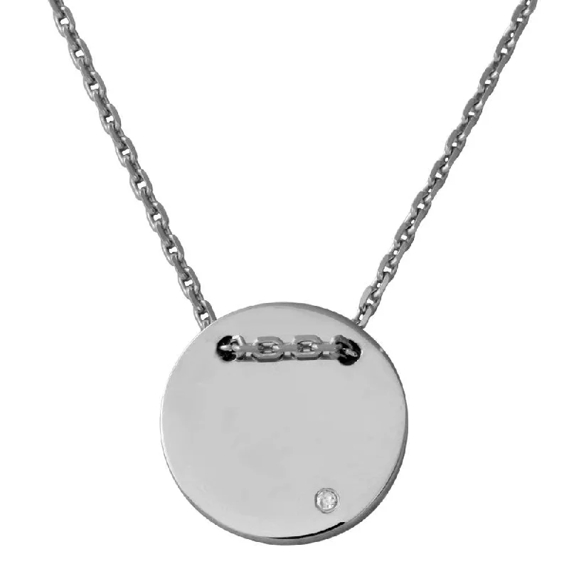 Best necklaces and pendants with heart-shaped designs for a romantic look-Rhodium Plated 925 Sterling Silver Engravable Circle Necklace with CZ - DIN00080RH