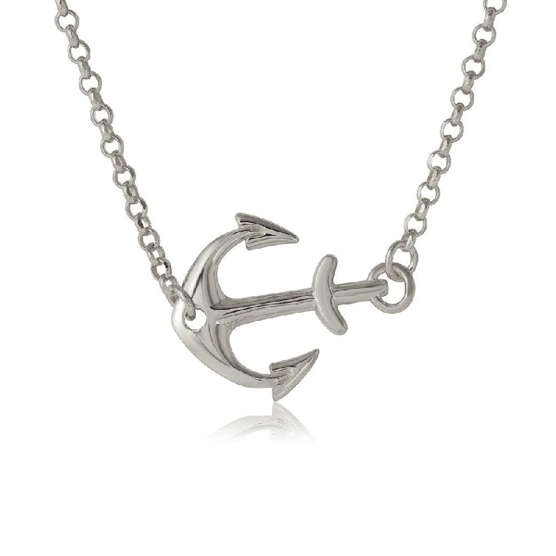 Necklaces and pendants with pearls for a classic and sophisticated touch-Silver 925 Rhodium Plated Anchor Necklace - ARN00024RH