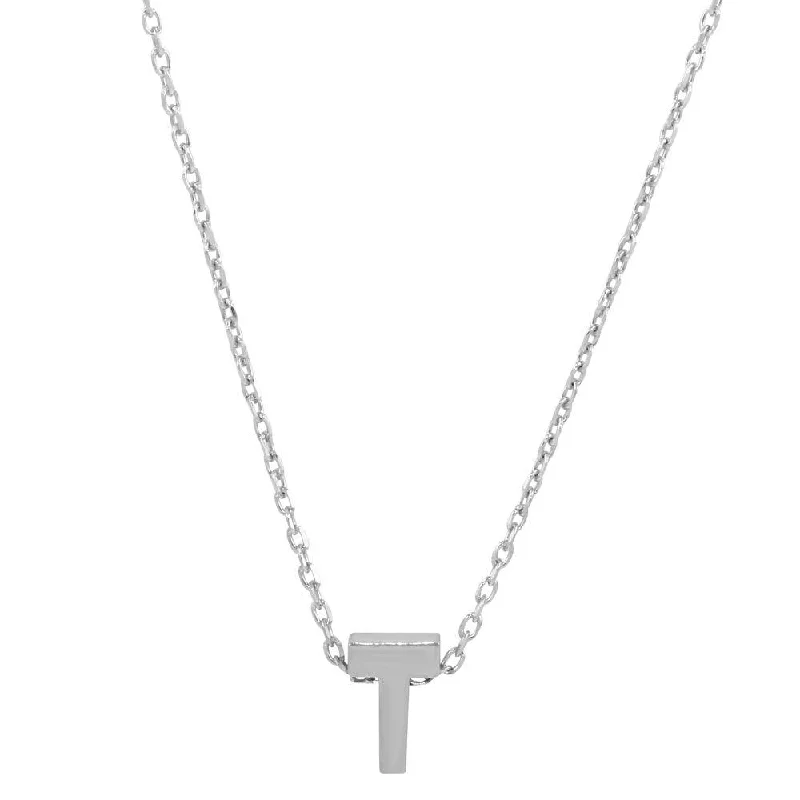 Necklaces and pendants with star-shaped designs for a whimsical, celestial touch-Rhodium Plated 925 Sterling Silver Small Initial T Necklace - JCP00001-T