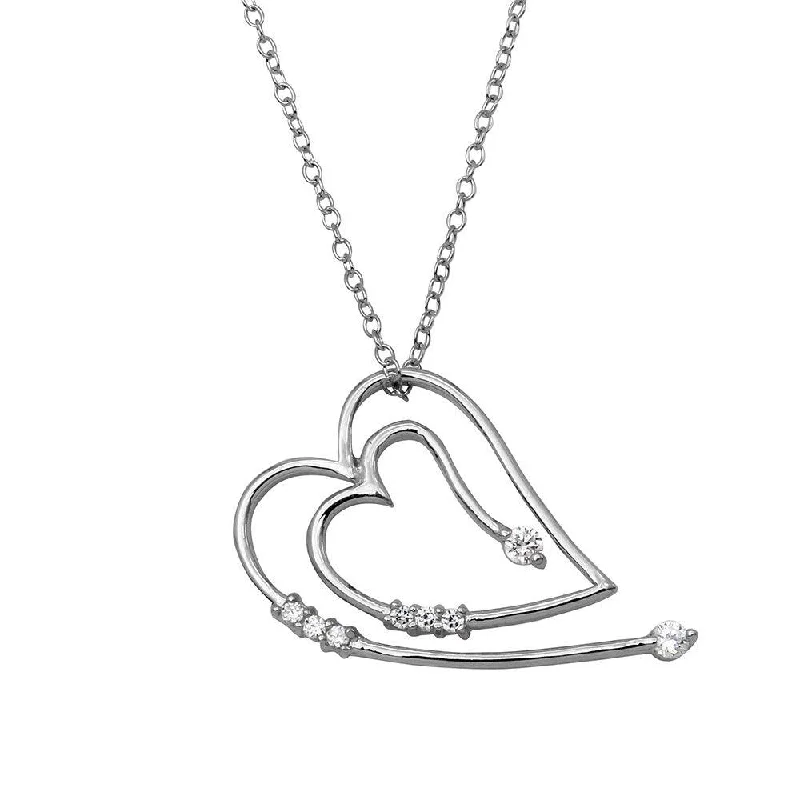 Best necklaces and pendants with matching rings for a coordinated jewelry set-Rhodium Plated 925 Sterling Silver Heart CZ Necklace - BGP01142