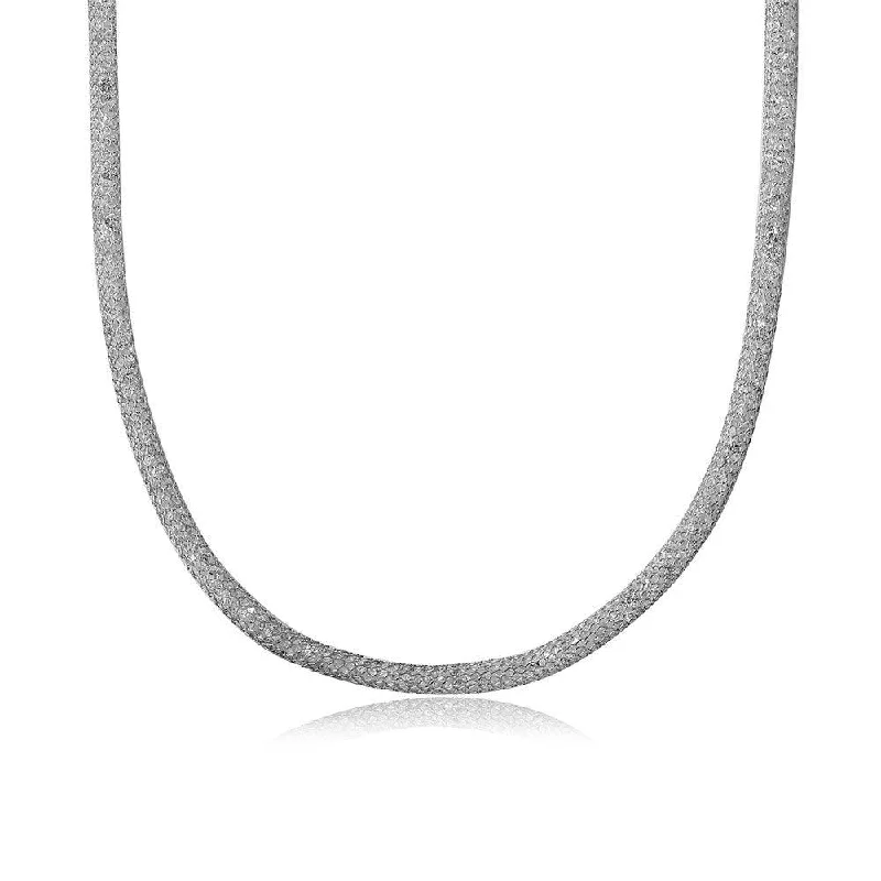 Necklaces and pendants with love knot designs for a romantic, meaningful symbol-Silver 925 Rhodium Plated Thin Italian Necklace Mesh Embedded CZ - ECN00007RH