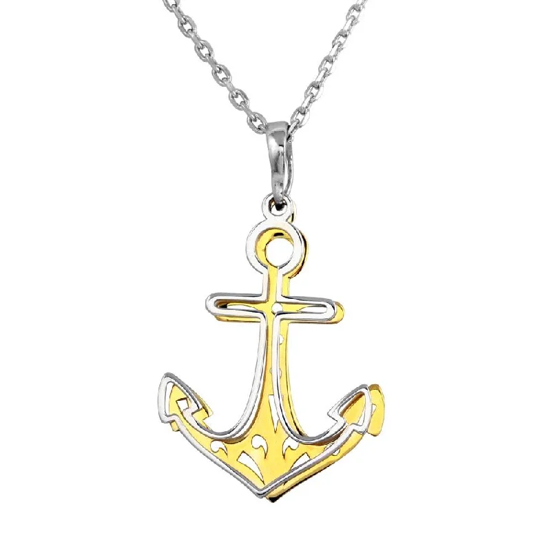 Unique necklaces and pendants with engraved messages for a sentimental gift-Two-Tone 925 Sterling Silver Rhodium and Gold Plated Double Anchor Necklace - SOP00014