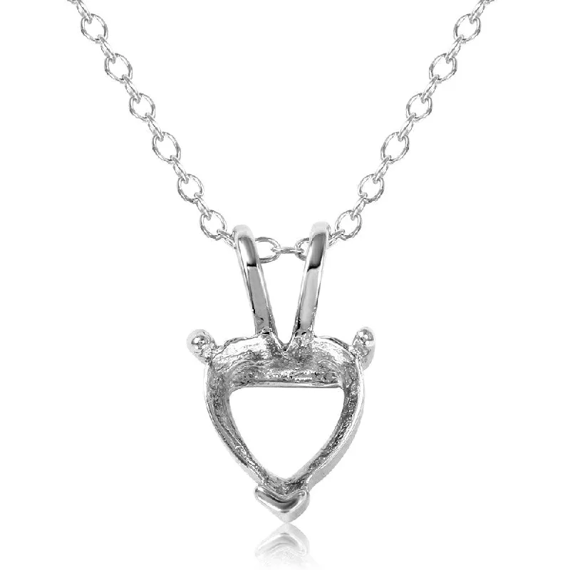 Necklaces and pendants with abstract shapes for a modern, creative appearance-Silver 925 Rhodium Plated Mounting Heart Necklace - BGP01059