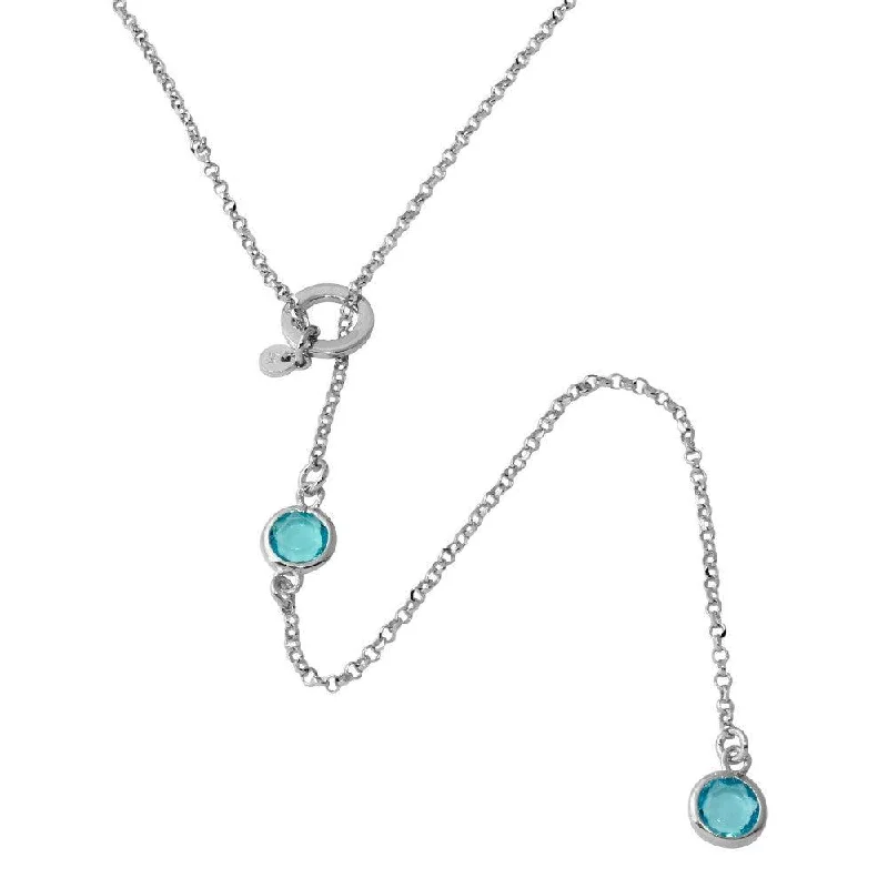 Necklaces and pendants with infinity love symbols for an eternal, romantic gesture-Rhodium Plated 925 Sterling Silver Dropped Light Blue Round CZ Necklace with Adjustable Ring - ARN00031RHA