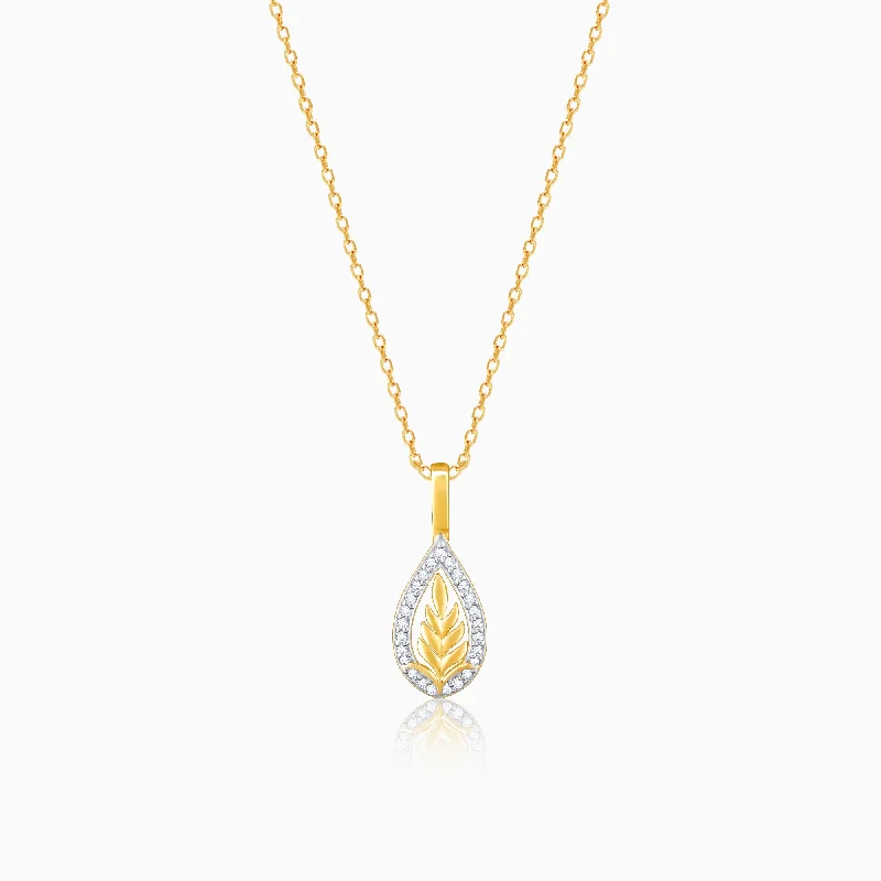 Unique necklaces and pendants with custom birthstone arrangements for personalization-Gold Leafy Glamour Diamond Pendant