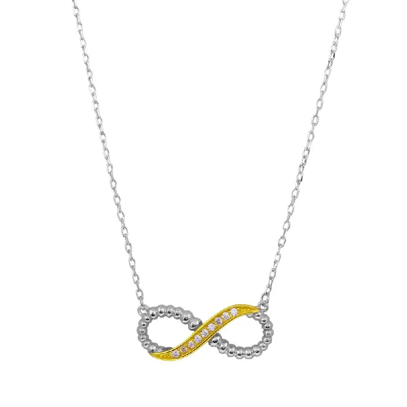 Personalized necklaces and pendants with initials for a customized and meaningful gift-Two-Tone 925 Sterling Silver Rhodium Gold Plated Infinity CZ Necklace - BGP01237