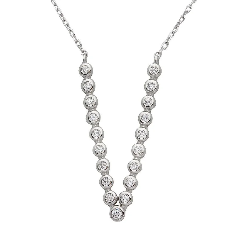 Stunning necklaces and pendants with birthstone pendants for a personal touch-Rhodium Plated 925 Sterling Silver Bubble V Shape CZ Necklace - STP01533