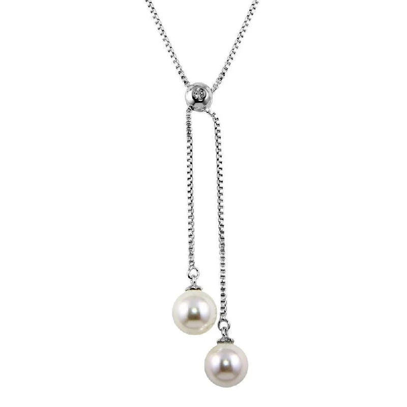 Necklaces and pendants with crescent moon designs for a celestial and mystical feel-Rhodium Plated 925 Sterling Silver Box Drop Synthetic Pearl Necklace - BGP01243