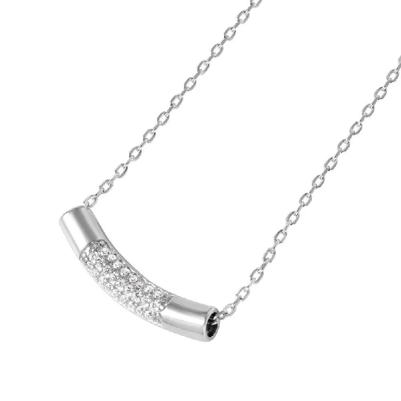 Personalized necklaces and pendants with initials for a customized and meaningful gift-Silver 925 Rhodium Plated Macaroni Micro Pave CZ Pendant Necklace - STP01486