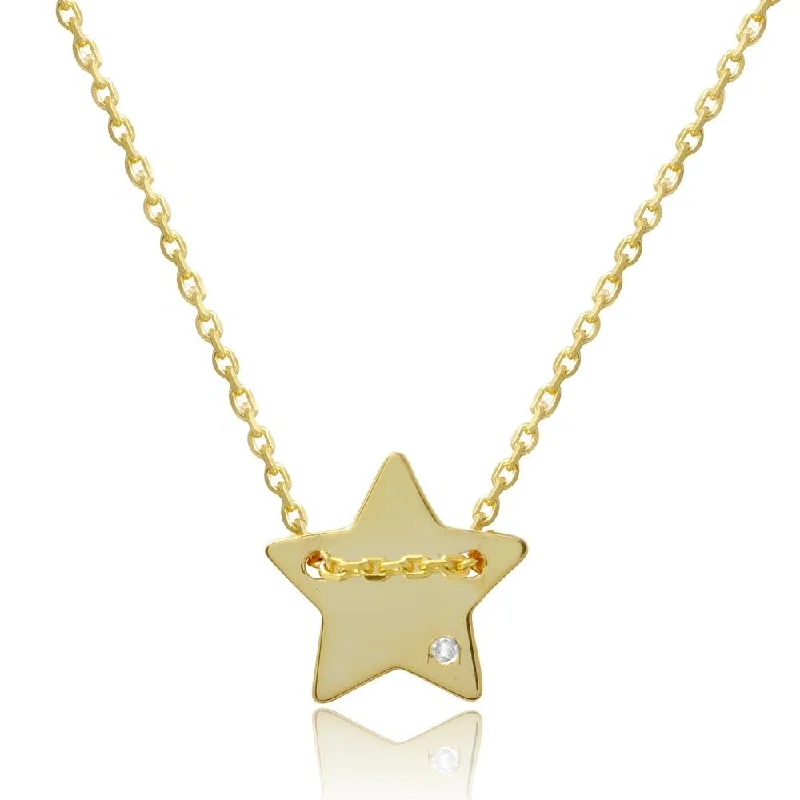 Unique necklaces and pendants with vintage-inspired designs for timeless appeal-Gold Plated 925 Sterling Silver Engravable Star Shaped Necklace with CZ - DIN00079GP