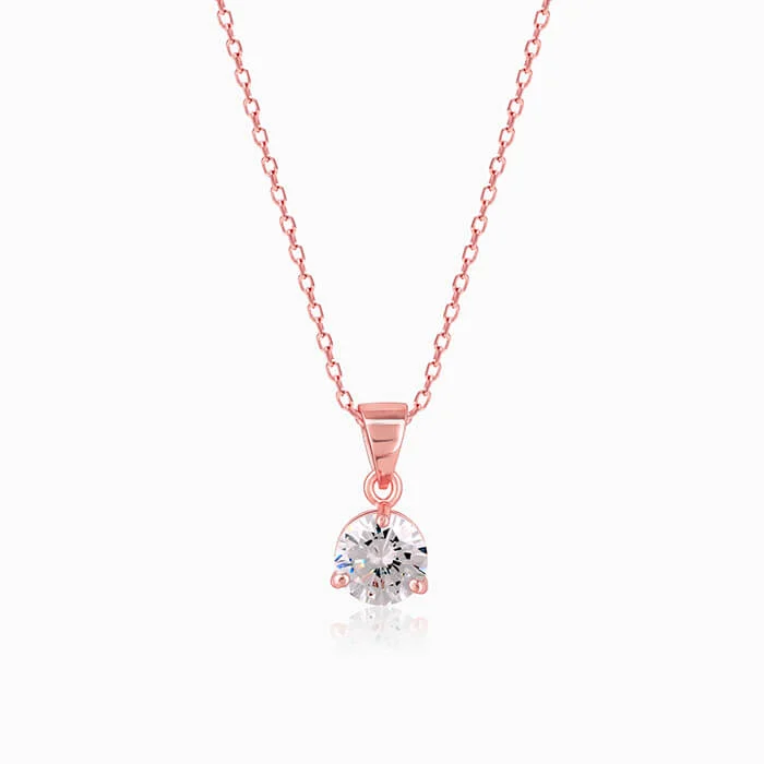 Stunning necklaces and pendants with sapphire gemstones for a luxurious blue hue-Rose Gold Classic Zircon Pendant with Link Chain