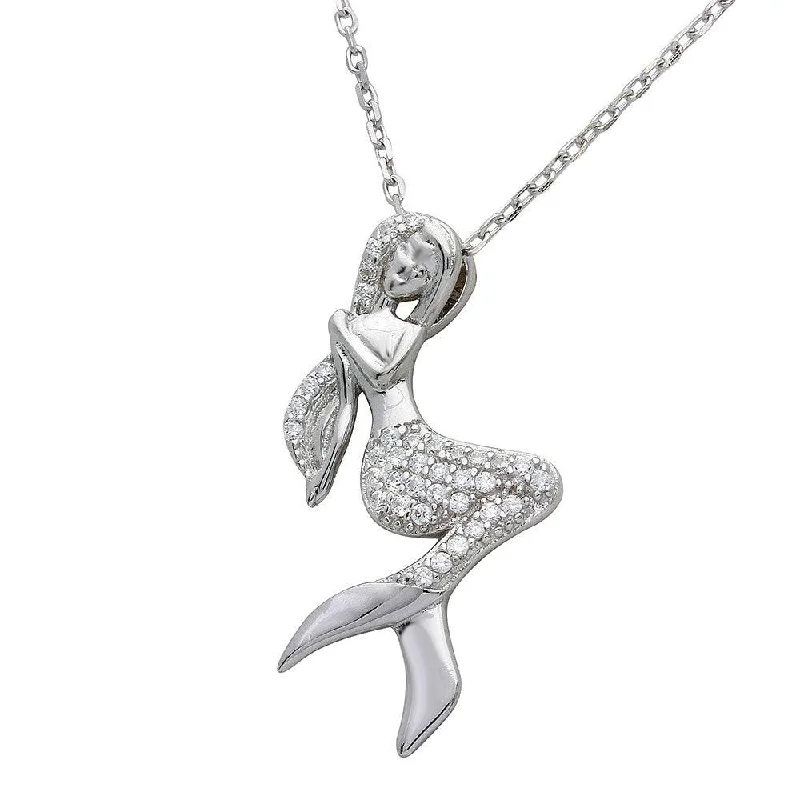 Best necklaces and pendants with cubic zirconia for a budget-friendly dazzling effect-Rhodium Plated 925 Sterling Silver CZ Mermaid Necklace - STP01526