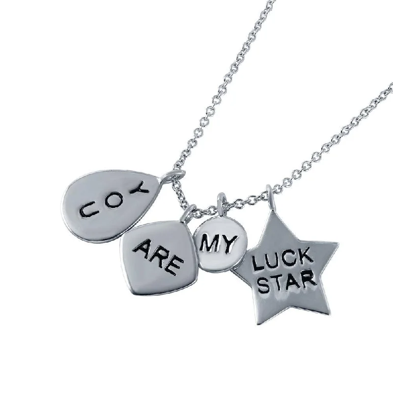 Best necklaces and pendants with emerald gemstones for a rich, sophisticated design-Silver 925 Rhodium Plated 'You Are My Lucky Star' Charm Necklace - STP01489