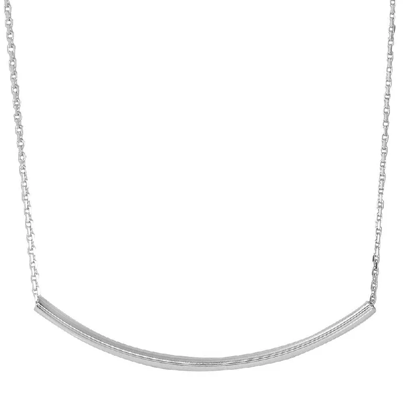 Best necklaces and pendants with heart-shaped lockets for a sentimental keepsake-Silver 925 Rhodium Plated Curve Bar Necklace 40mm - DIN00052RH