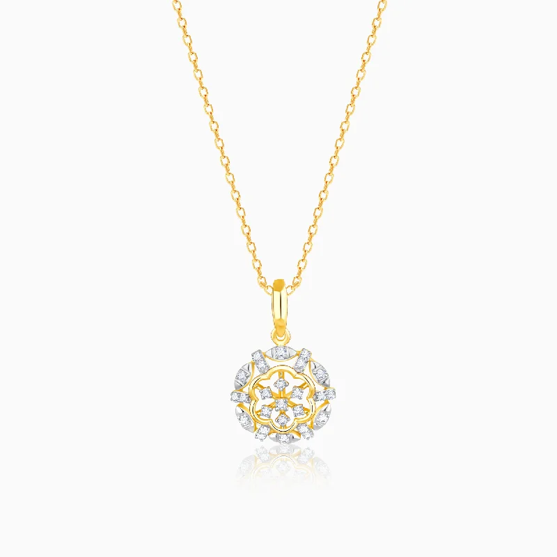 Best necklaces and pendants for weddings with matching designs for bride and groom-Gold Floral Glory Diamond Pendant