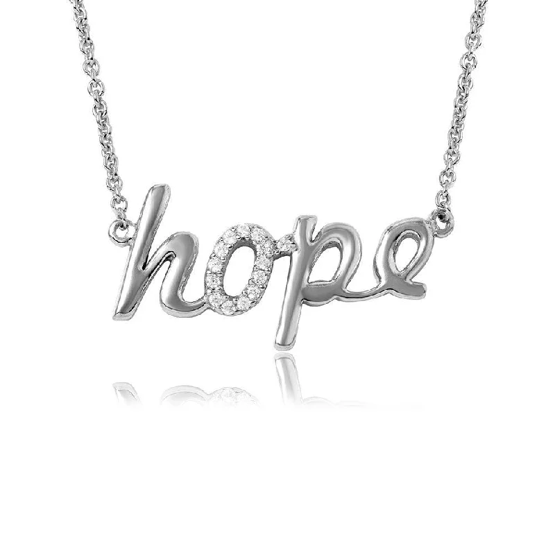 Best necklaces and pendants with minimalist pendants for a sleek, understated look-Silver 925 Rhodium Plated CZ Word Necklace "Hope" - DIN00040RH