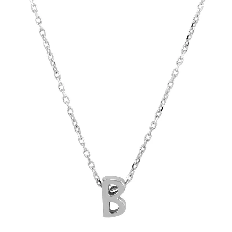 Necklaces and pendants with angel wing motifs for a spiritual, meaningful design-Rhodium Plated 925 Sterling Silver Small Initial B Necklace - JCP00001-B