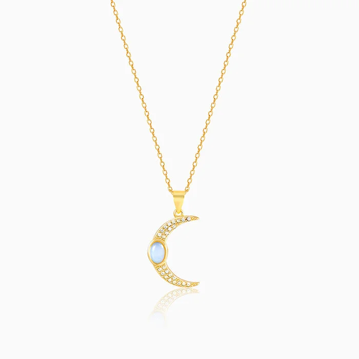 Best necklaces and pendants with zodiac signs for a celestial, astrology-inspired vibe-Golden Zircon Moon Pendant With Link Chain