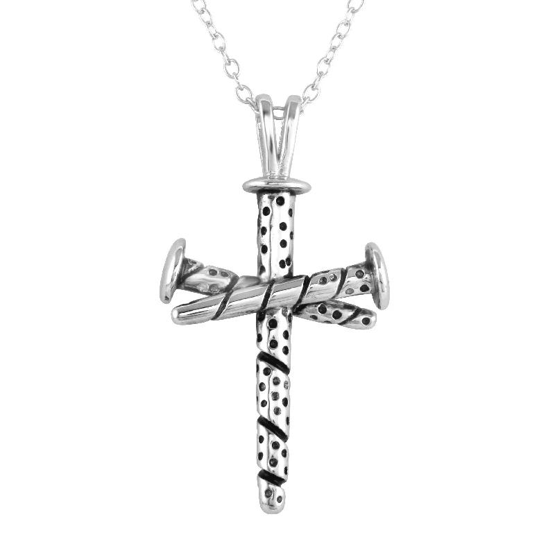 Necklaces and pendants with personalized charms for a custom piece of jewelry-Rhodium Plated 925 Sterling Silver Triple Nail Cross Pendant Necklace - BGP01252