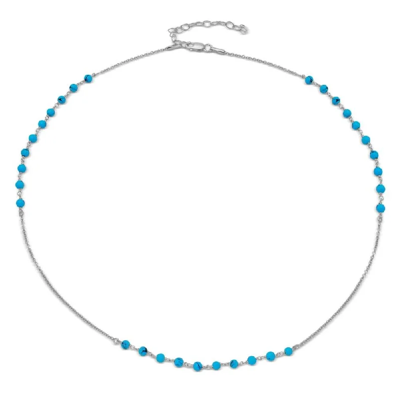 Elegant necklaces and pendants with diamond accents for added sparkle-Rhodium Plated 925 Sterling Silver Turquoise Bead Necklace - DIN00072RH