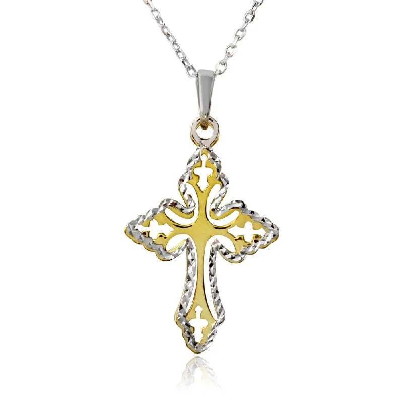 Best necklaces and pendants with intricate filigree for vintage-inspired elegance-Gold and Rhodium Plated 925 Sterling Silver Double Cross Necklace - SOP00003