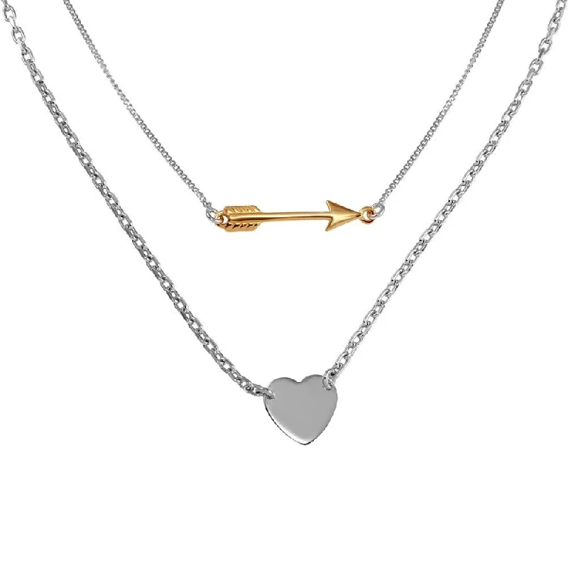 Best necklaces and pendants with statement designs for a fashionable accessory-Rhodium Plated 925 Sterling Silver Double Link Arrow and Heart Pendant Necklace - SOP00061