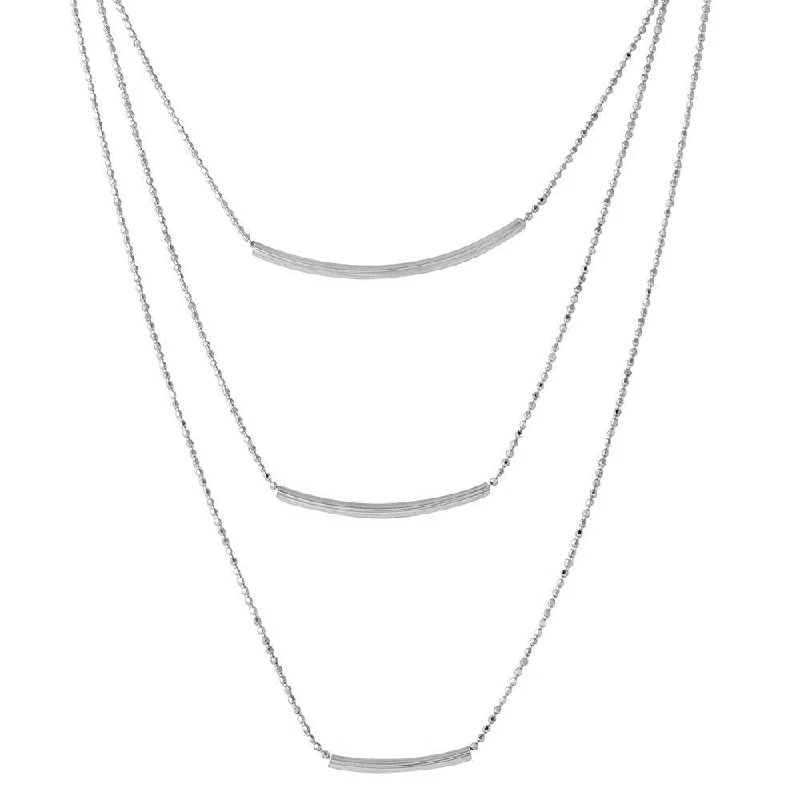 Necklaces and pendants with clear quartz for a pure and radiant look-Silver 925 Rhodium Plated 3 Bar Necklace - DIN00050RH