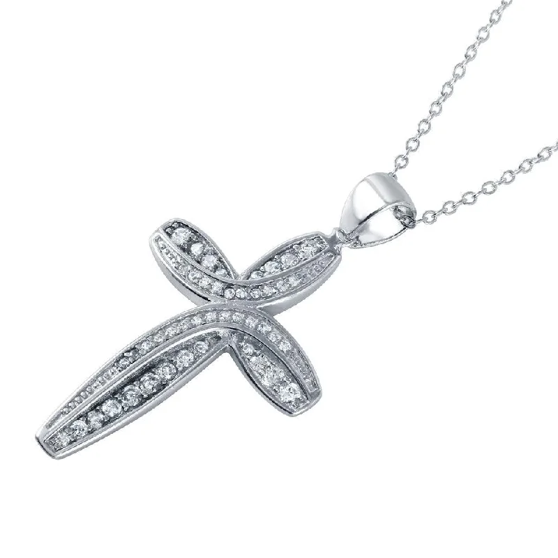 Beautiful necklaces and pendants with butterfly motifs for a whimsical style-Silver 925 Rhodium Plated CZ Rounded Cross Pendant Necklace - STP01493