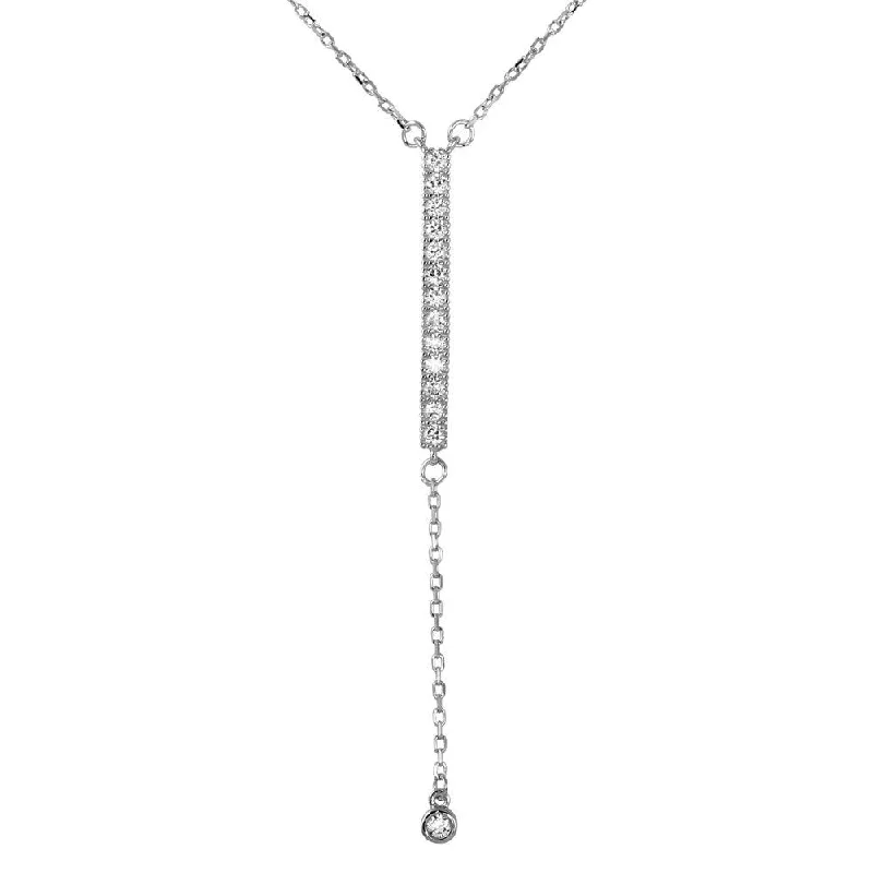 Elegant necklaces and pendants with onyx stones for a sleek, polished look-Rhodium Plated 925 Sterling Silver Drop Necklace with CZ - BGP01026