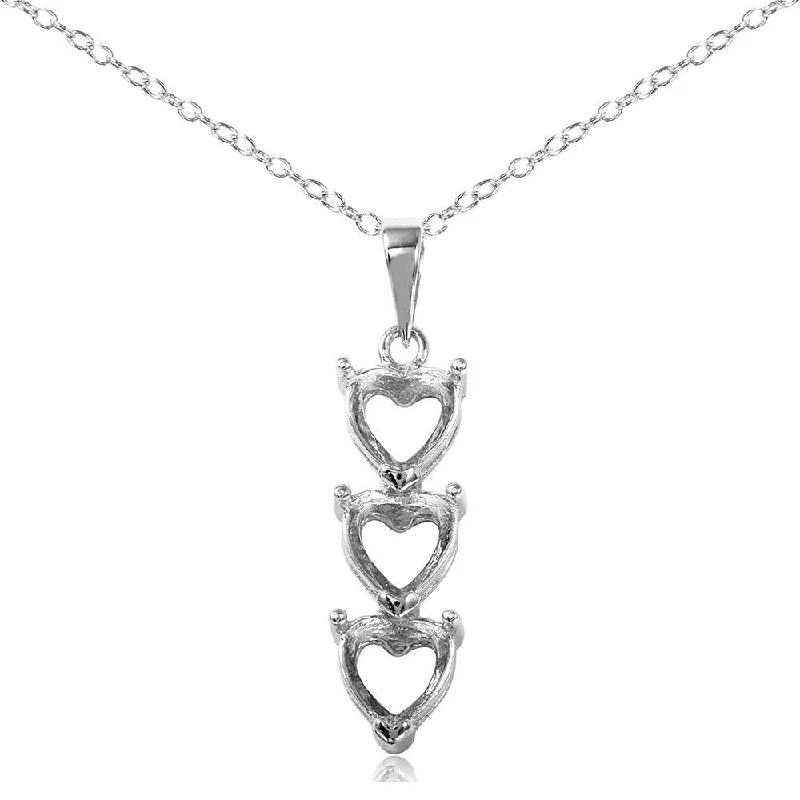 Elegant necklaces and pendants with diamond accents for added sparkle-Silver 925 Rhodium Plated Personalized 3 Heart Drop Mounting Necklace - BGP00780