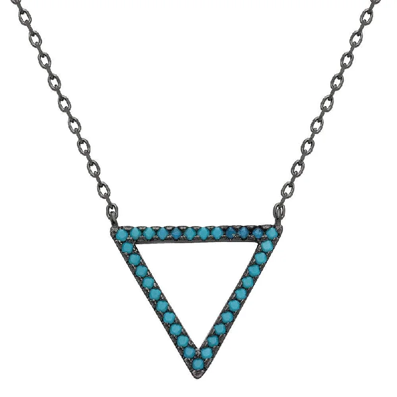 Necklaces and pendants with diamond pendants for a luxurious sparkling effect-Black Rhodium Plated 925 Sterling Silver Turquoise Stone Open Triangle Necklace - STP01545BP