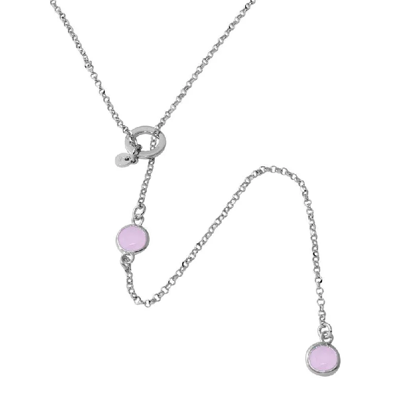 Beautiful necklaces and pendants with diamond-encrusted designs for maximum sparkle-Rhodium Plated 925 Sterling Silver Dropped Pink Round CZ Necklace with Adjustable Ring - ARN00031RHP