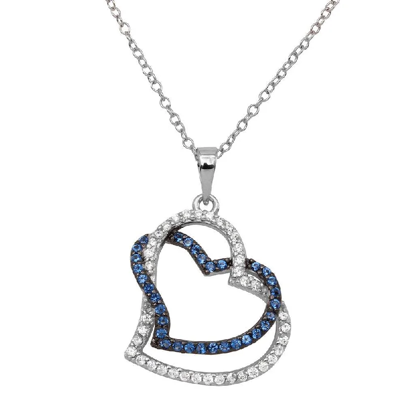 Best necklaces and pendants with seashell designs for a tropical, beachy vibe-Rhodium Plated 925 Sterling Silver Double Open Heart CZ Necklace - BGP01152