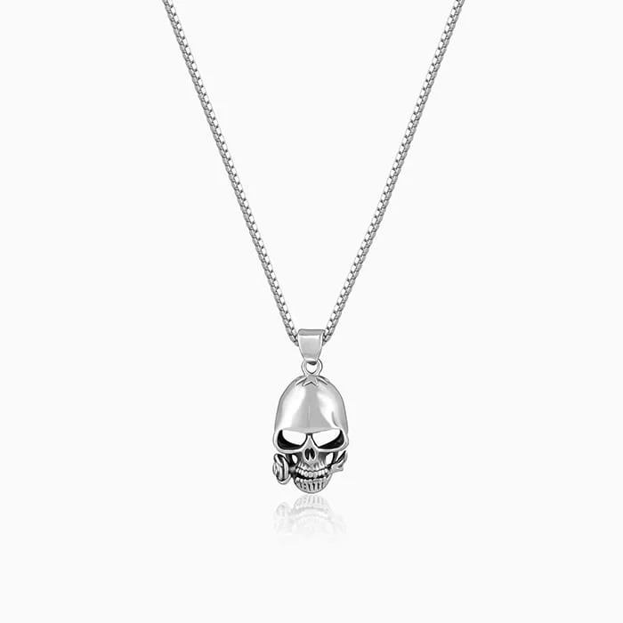 Personalized necklaces and pendants with initials for a customized and meaningful gift-Oxidised Classic Skull Pendant With Box Chain For Him