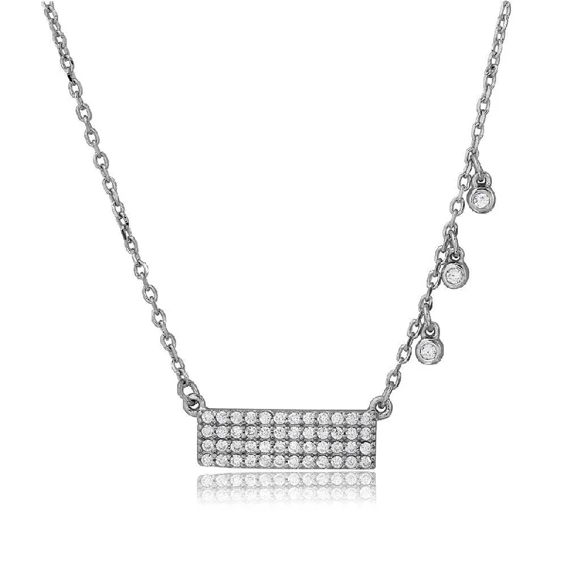 Necklaces and pendants with personalized charms for a custom piece of jewelry-Silver 925 Bar with 3 Hanging CZ Stones Necklace - BGP01093