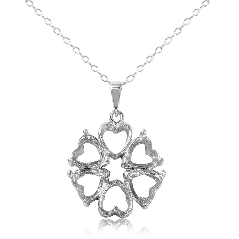 Simple necklaces and pendants with tiny charms for a delicate and casual vibe-Silver 925 Rhodium Plated Personalized 4 Hearts Mounting 2 Open Heart Flower Necklace - BGP00784