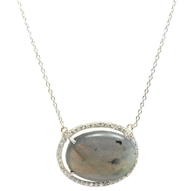 Best necklaces and pendants with zodiac signs for a celestial, astrology-inspired vibe-Silver 925 Rhodium Plated CZ Accents Labradorite Pendant Necklace - STP01427LA