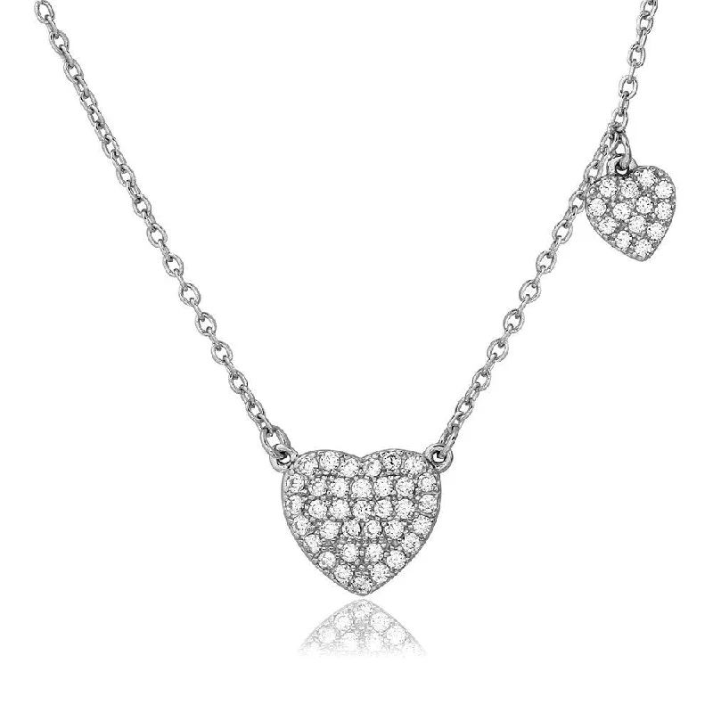 Unique necklaces and pendants with custom birthstone arrangements for personalization-Silver 925 Rhodium Plated CZ Covered Heart Necklace - BGP01089