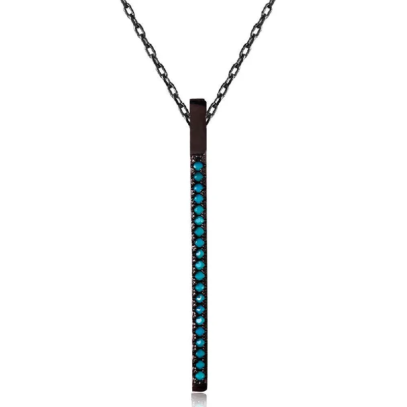 Elegant necklaces and pendants with infinity symbols for timeless designs-Silver 925 Black Rhodium Long Bar Necklace with Synthetic Turquoise Stones - STP01510