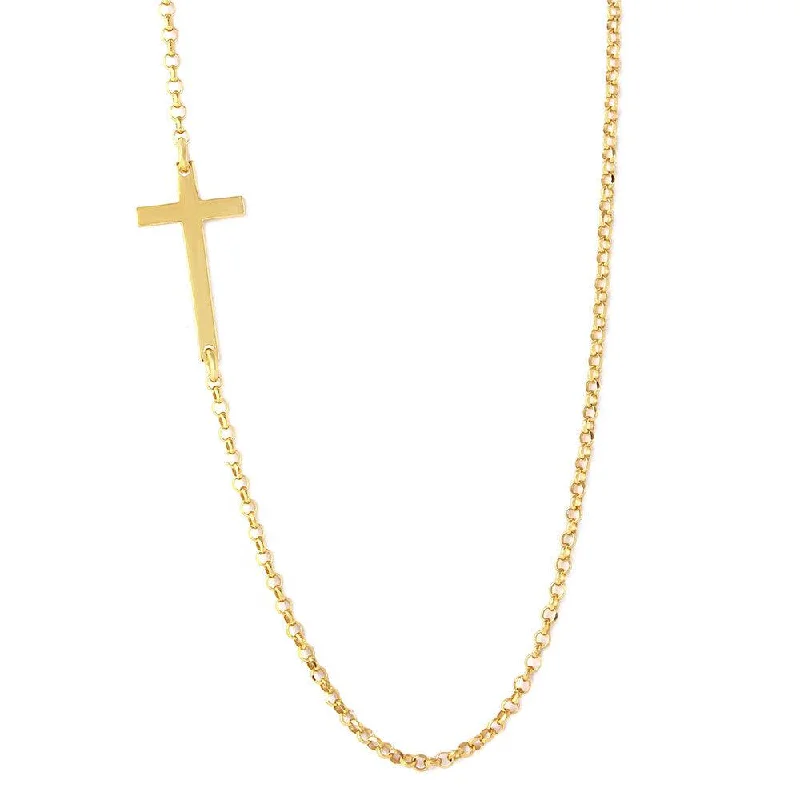 Elegant necklaces and pendants with diamond accents for added sparkle-Silver 925 Gold Plated Rolo Necklace With Cross - ARN00016GP