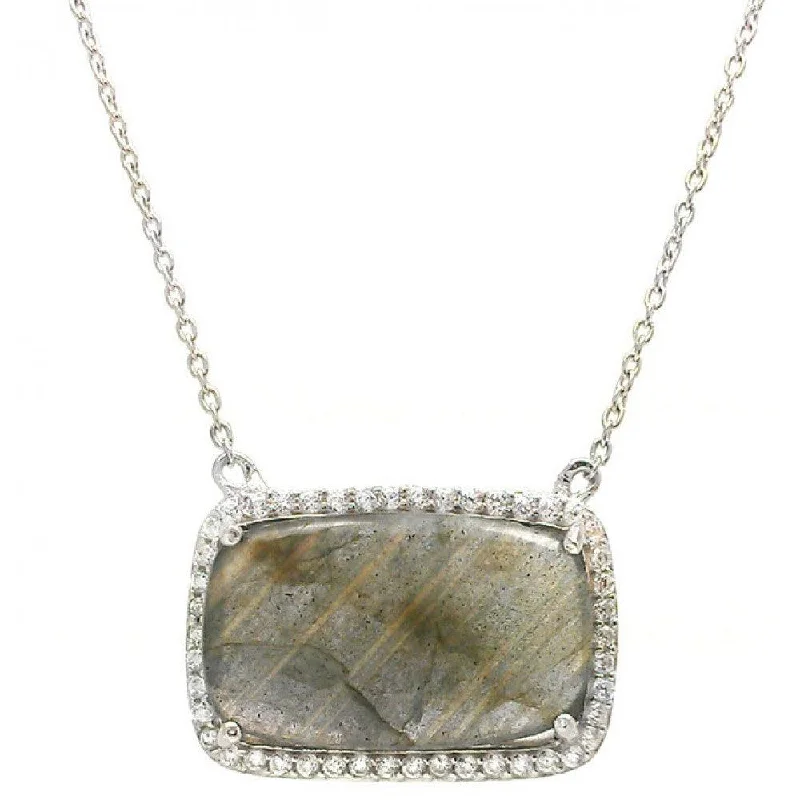 Layered necklaces and pendants for a trendy and fashionable stacked look-Silver 925 Rhodium Plated CZ Accents Labradorite Pendant Necklace - STP01428LA