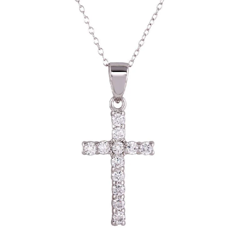 Elegant necklaces and pendants with infinity symbols for timeless designs-Rhodium Plated 925 Sterling Silver CZ Cross Pendant Necklace - STP01624