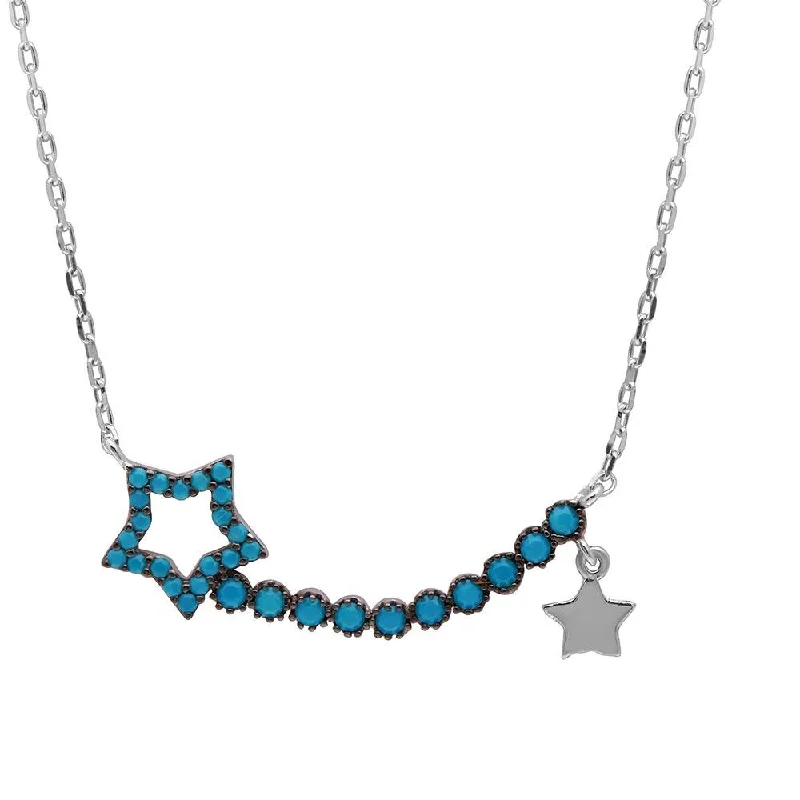 Best necklaces and pendants with art deco elements for a vintage, glamorous design-Silver 925 Rhodium Plated Turquoise Open Star Necklace - GMN00013RH