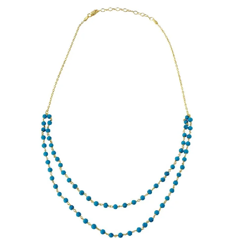 Best necklaces and pendants with crystal accents for a sparkling and elegant style-Gold Plated 925 Sterling Silver Double Strand Turquoise Bead Necklace - DIN00070GP