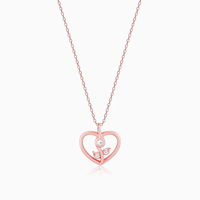 Best necklaces and pendants with heart-shaped lockets for a sentimental keepsake-Rose Gold Leaf Me More Heart Pendant with Link Chain