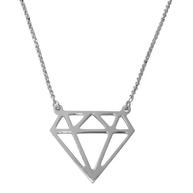 Best necklaces and pendants for everyday wear with minimalist designs-Rhodium Plated 925 Sterling Silver Diamond Outline Necklace - ARN00030RH