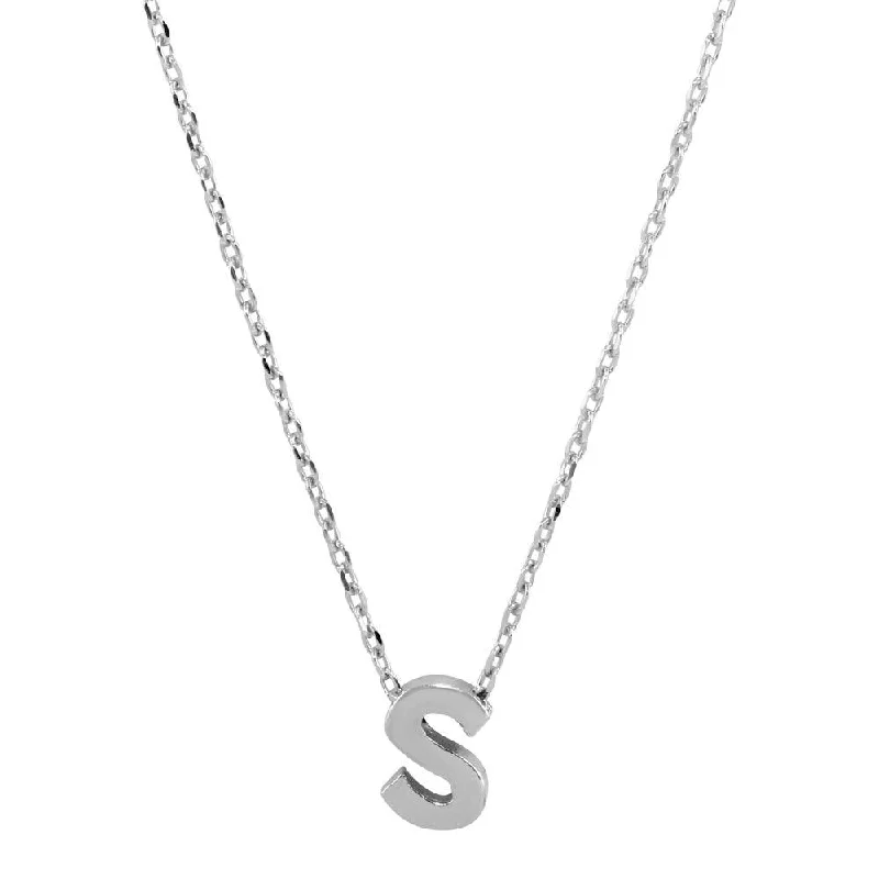 Best necklaces and pendants with seashell designs for a tropical, beachy vibe-Rhodium Plated 925 Sterling Silver Small Initial S Necklace - JCP00001-S